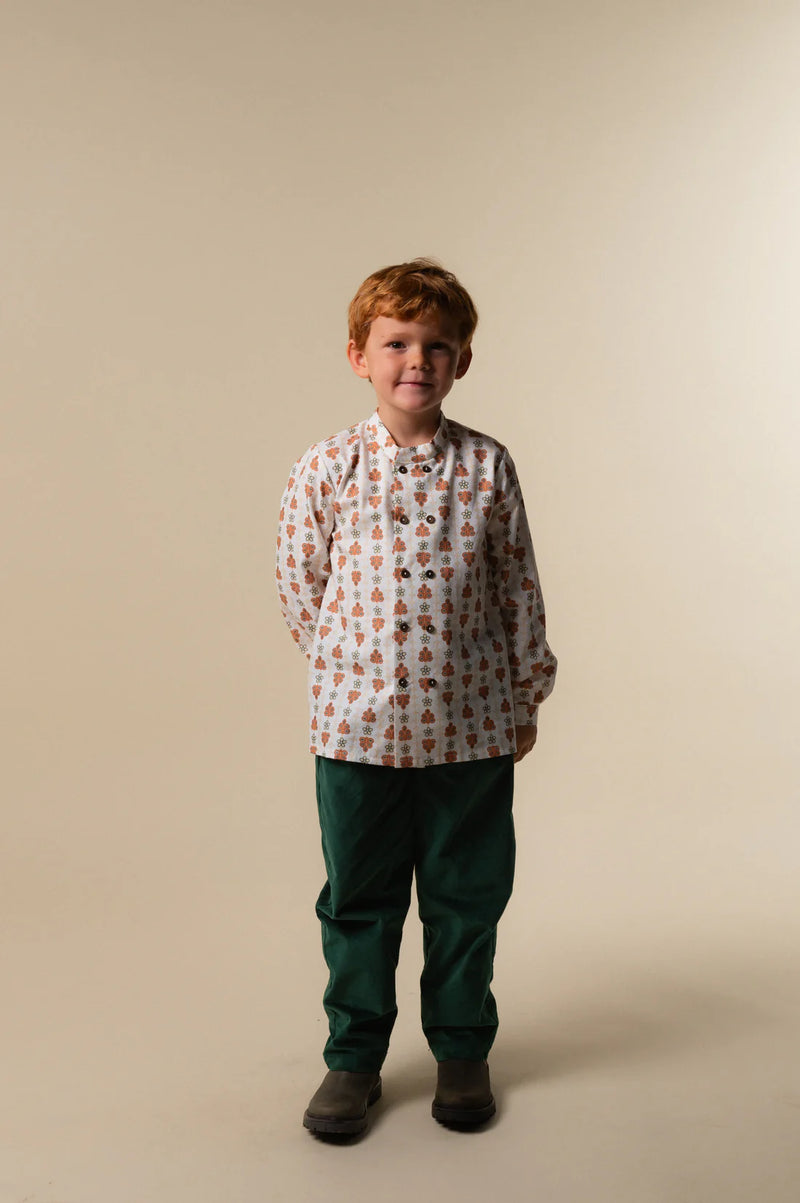 Green Antique Velvet Pleated Pants Kids