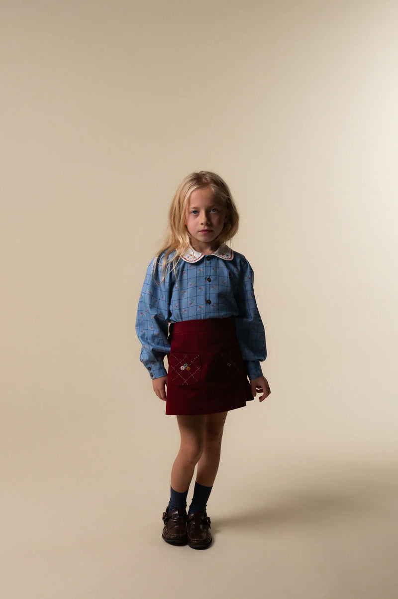 Burgundy Corduroy Embroidered Skirt
