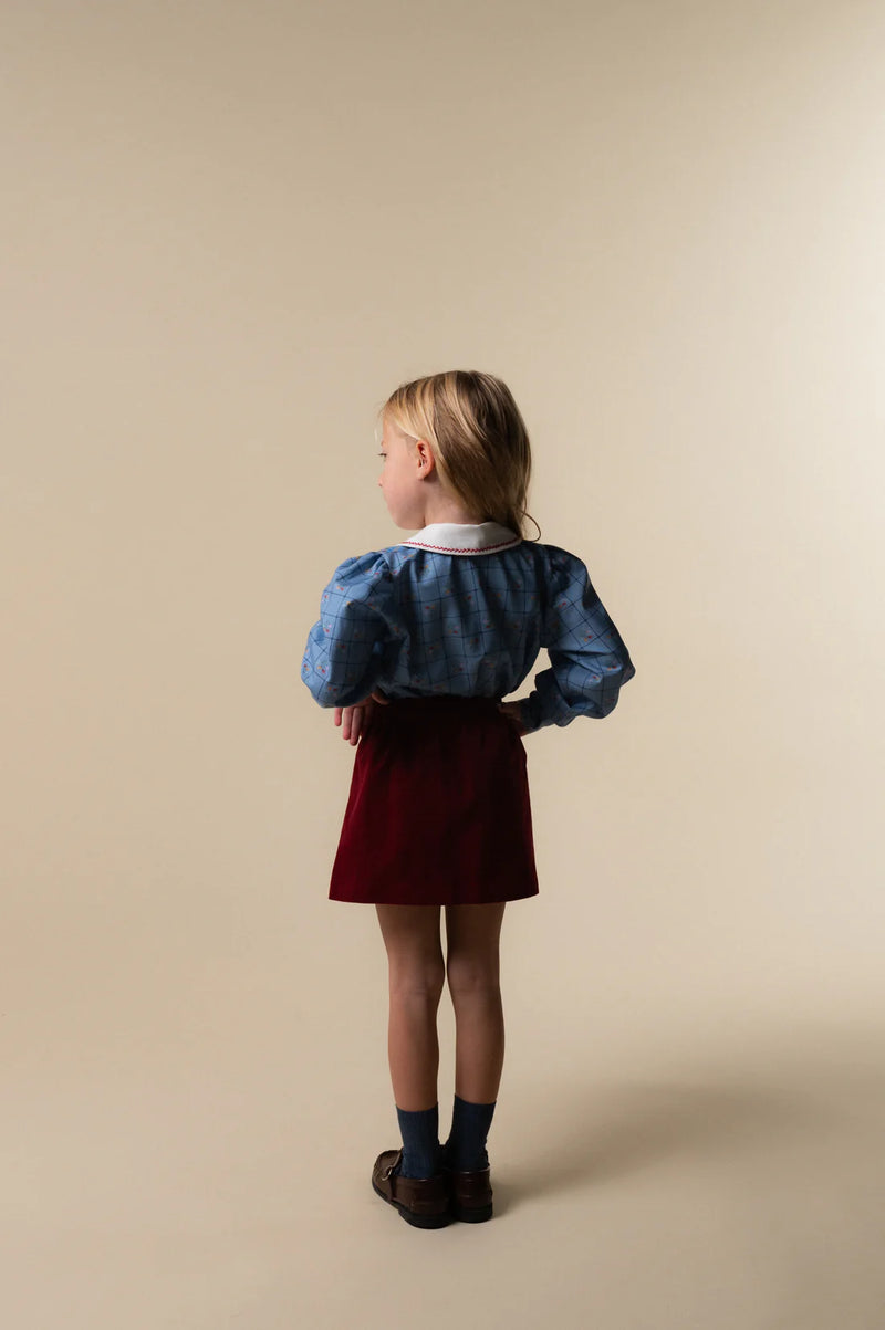 Burgundy Corduroy Embroidered Skirt