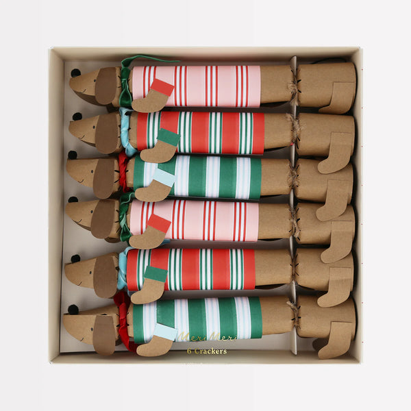 Festive Stripe Sausage Dog Crackers (x 6)