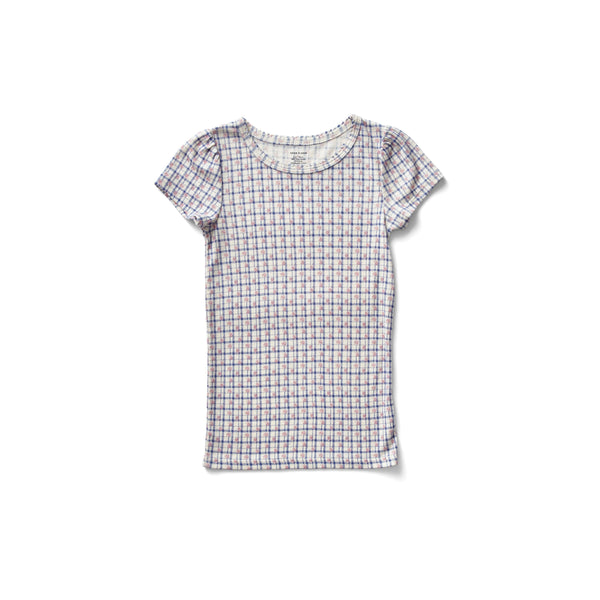 Pouf Tee | Checker Rose Print Blueberry