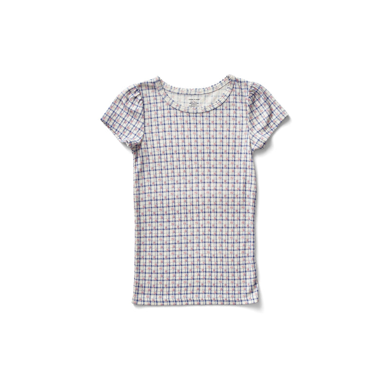 Pouf Tee | Checker Rose Print Blueberry