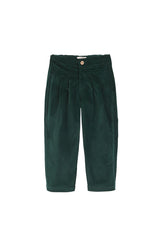 Green Antique Velvet Pleated Pants Kids
