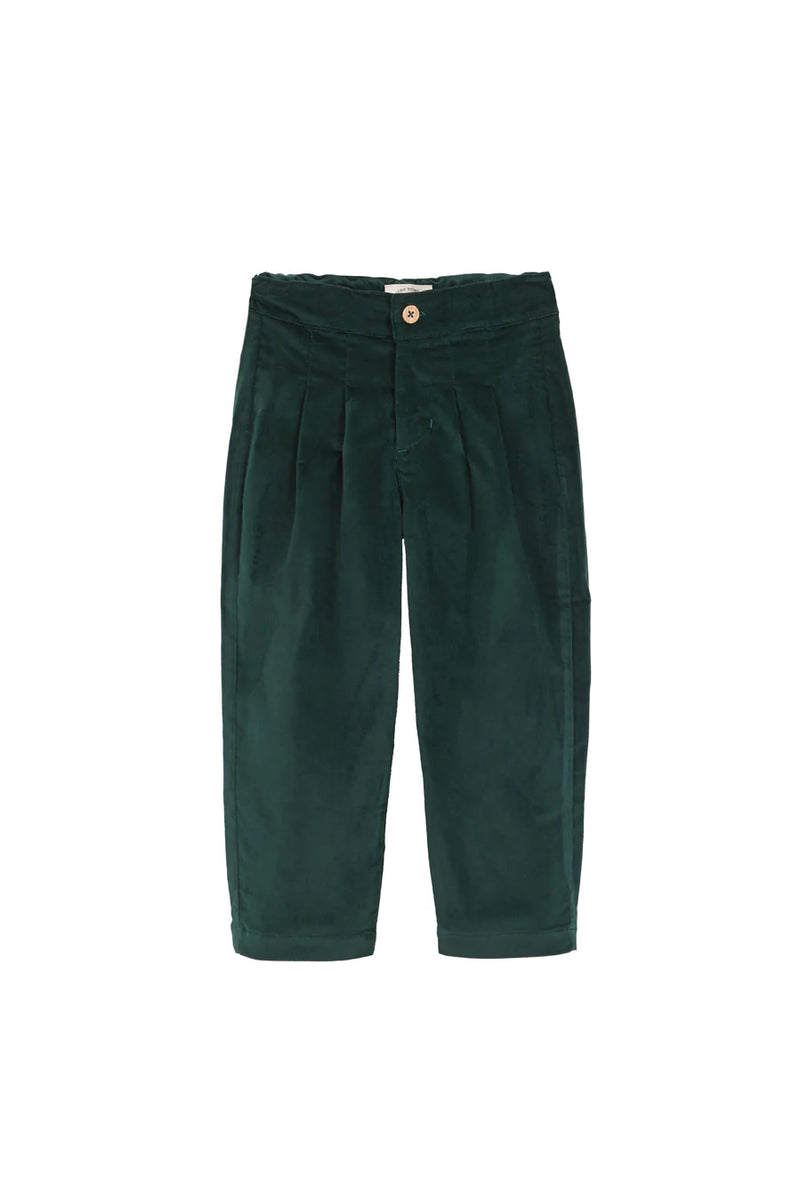 Green Antique Velvet Pleated Pants Kids