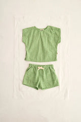 Baby Ciro Short | Green Striped Linen Look Cotton