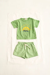 Baby Ciro Short | Green Striped Linen Look Cotton