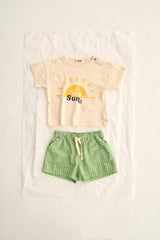 Baby Ciro Short | Green Striped Linen Look Cotton