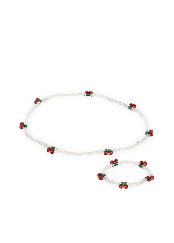 Pearly Cherry Necklace and Bracelet Set