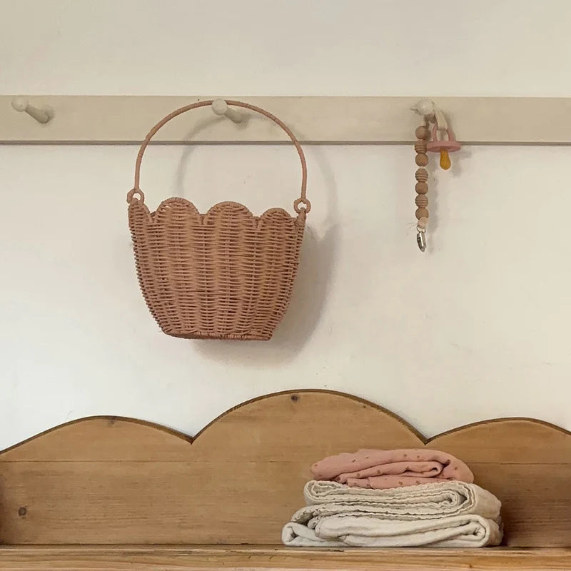 Rattan Tulip Carry Basket | Seashell Pink