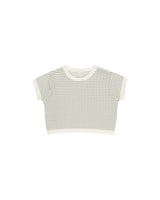 Boxy Crop Knit Tee | Sage Stripe