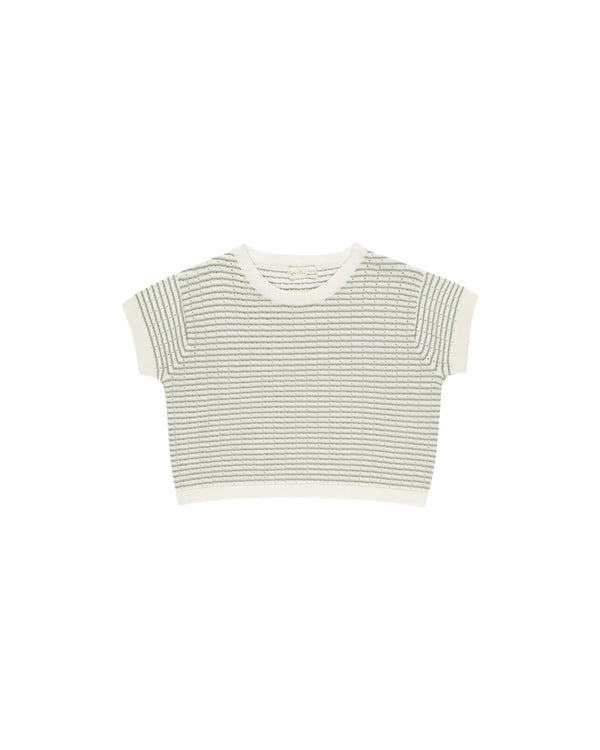 Boxy Crop Knit Tee | Sage Stripe