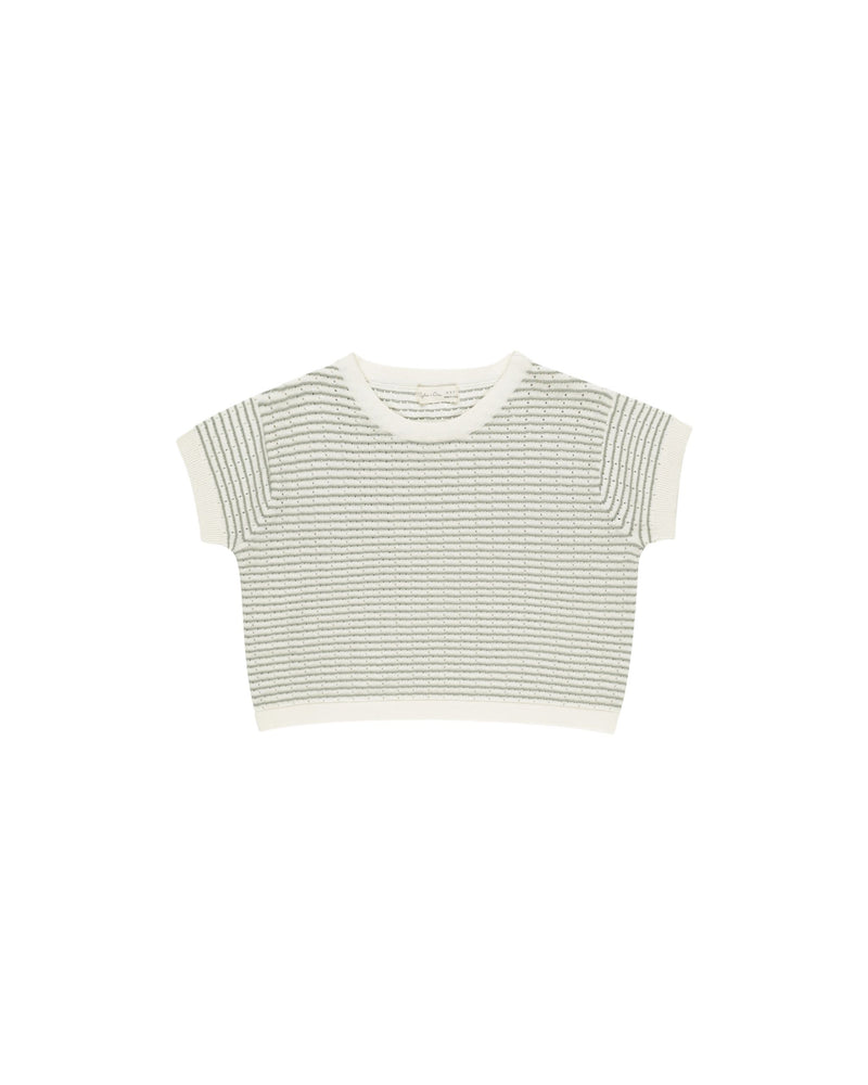 Boxy Crop Knit Tee | Sage Stripe