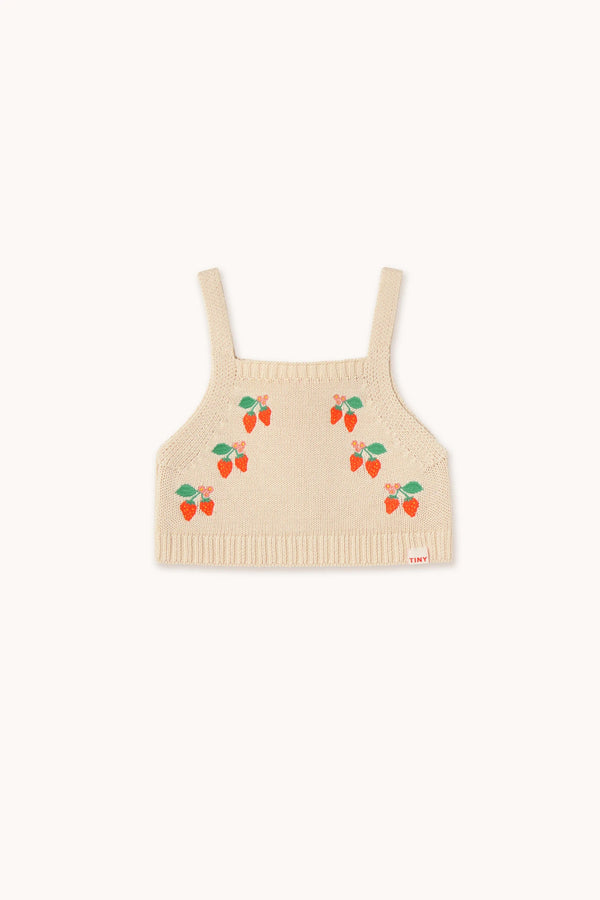 Strawberries Knitted Crop Top | Light Cream