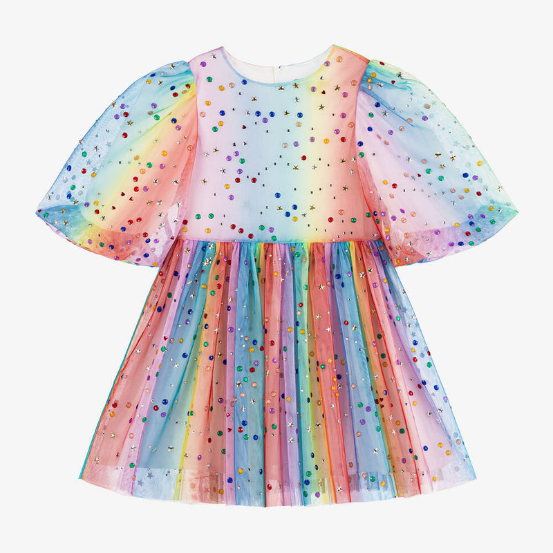 Rainbow Tulle Balloon Sleeve Dress