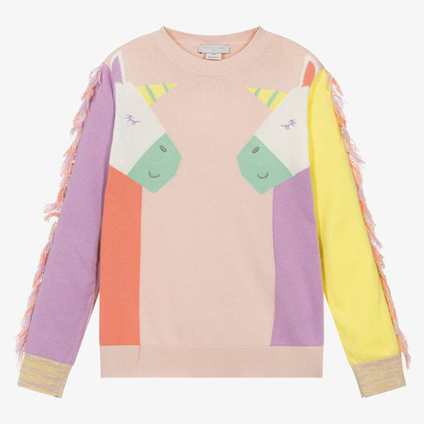 Unicorn Intarsia Sweater with Fringe