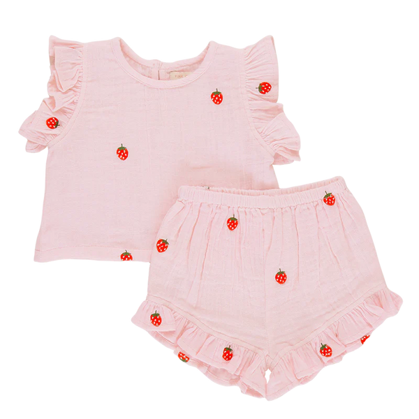 Girls Roey 2-Piece Set | Strawberry Embroidery