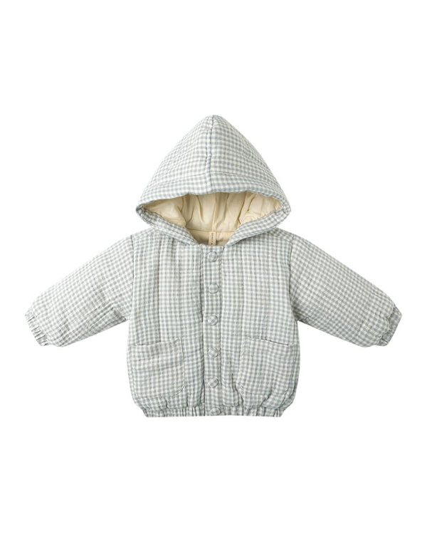 Hooded Woven Jacket | Blue Gingham
