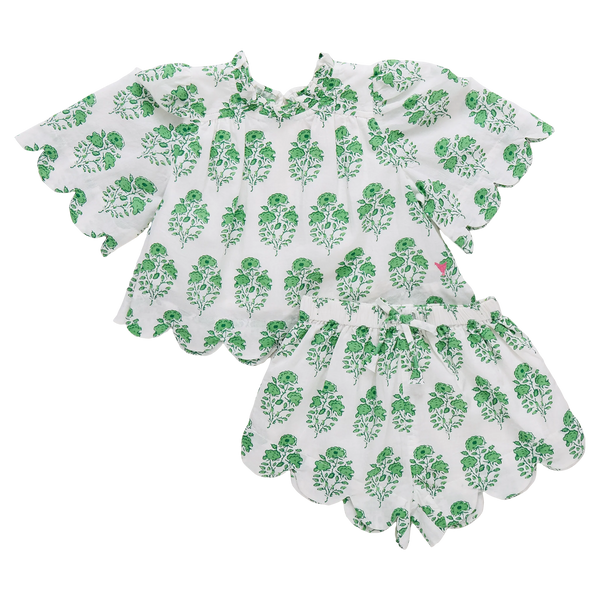 Girls Misha Scallop 2-Piece Set | Green Strawflower