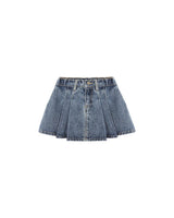 Pleated Denim Skirt | Indigo Denim