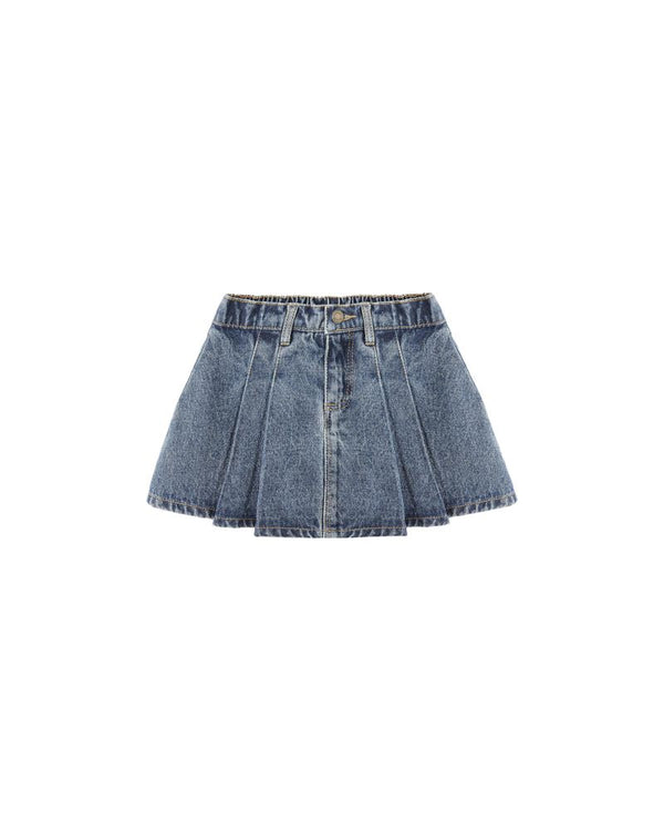 Pleated Denim Skirt | Indigo Denim