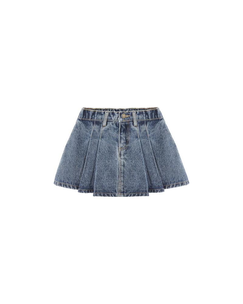 Pleated Denim Skirt | Indigo Denim