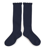 Josephine Lace Trim Knee High - Navy
