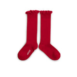 Josephine Lace Trim Knee High - Carmine Red