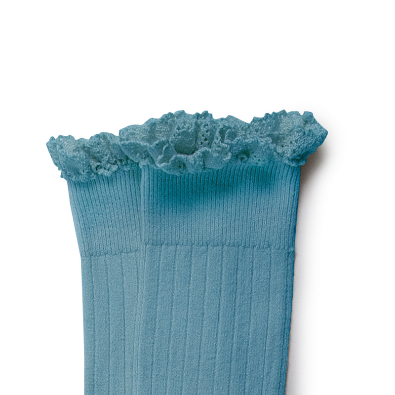 Josephine Lace Trim Knee High - Blue Azure