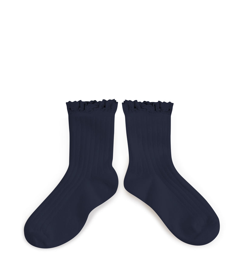 Lili Lace Trim Ankle Socks - Navy