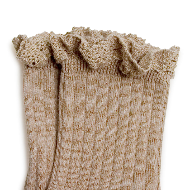 Lili Lace Trim Ankle Socks - Petite Taupe