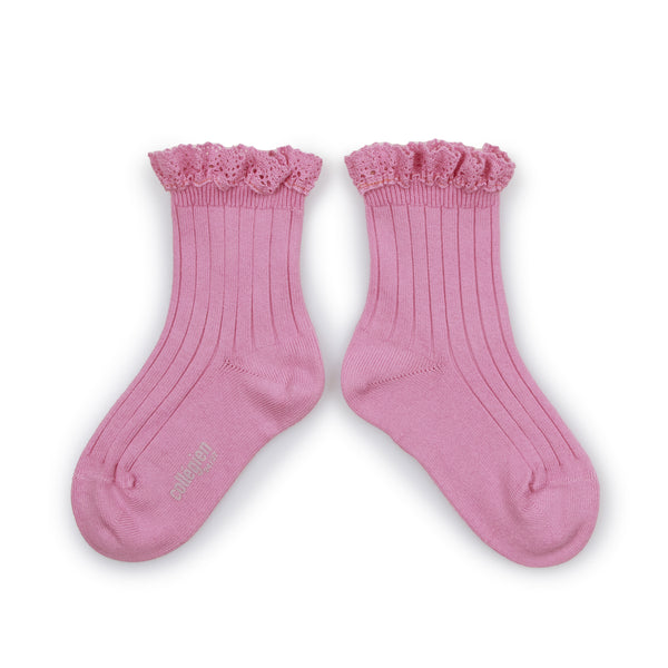 Lili Lace Trim Ankle Socks | Candy Pink