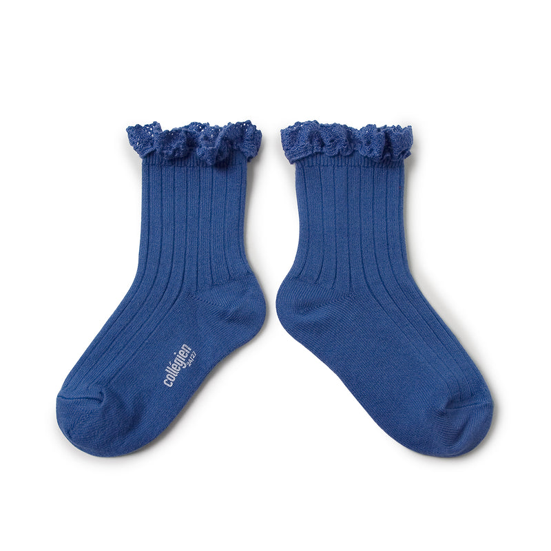 Lili Lace Trim Ankle Socks - Blue Saphire