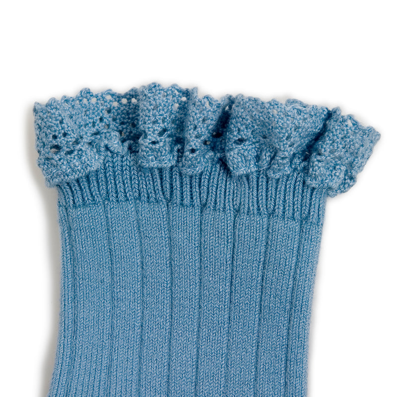 Lili Lace Trim Ankle Socks - Blue Azure
