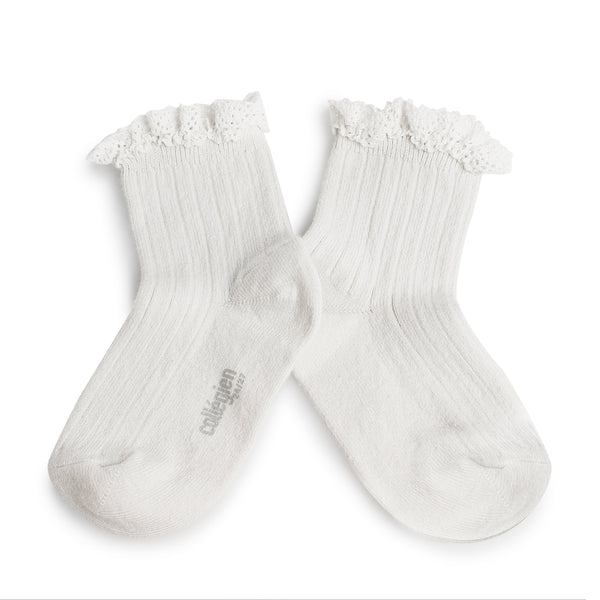 Lili Lace Trim Ankle Socks | White