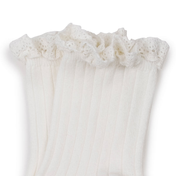 Lili Lace Trim Ankle Socks | White