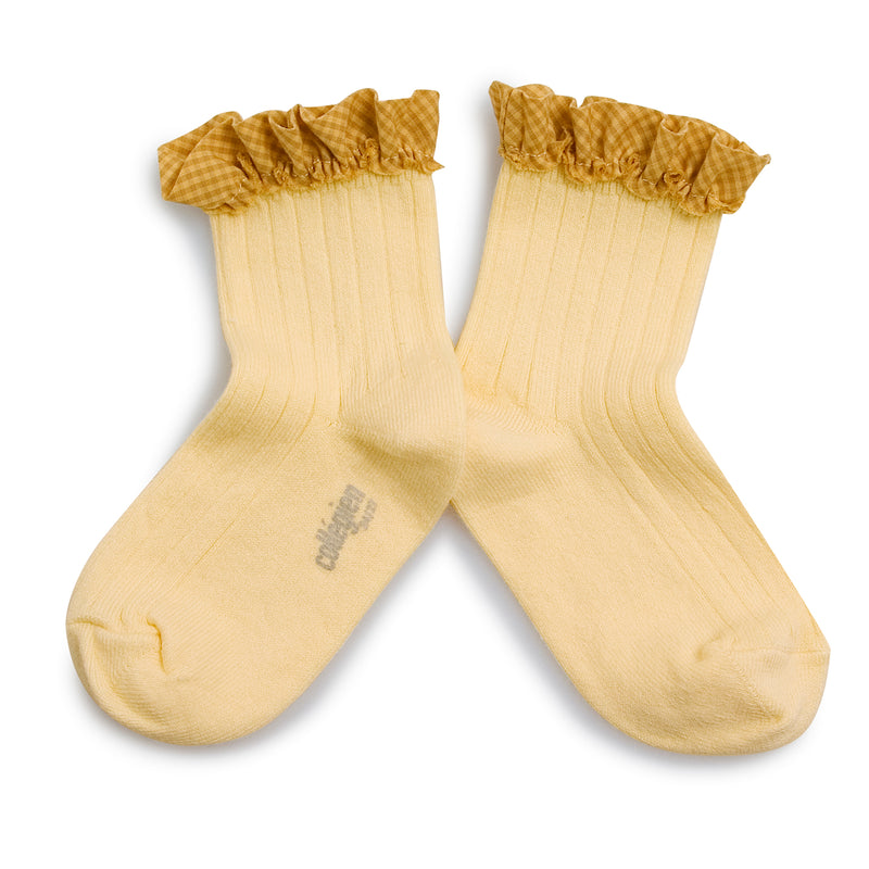 Brigitte Gingham Ruffle Ankle Socks - Vanilla