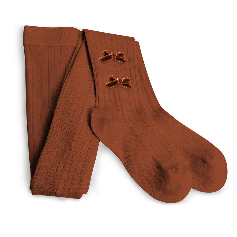 Capucine Ribbed Tights With Bows - Spice