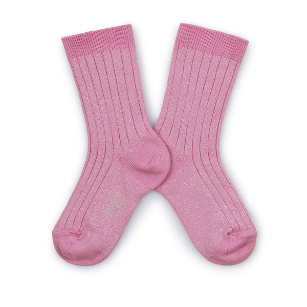 Victoire Glitter Crew Socks | Candy Pink
