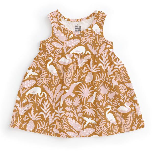 Alna Tropical Birds Baby Dress | Gold