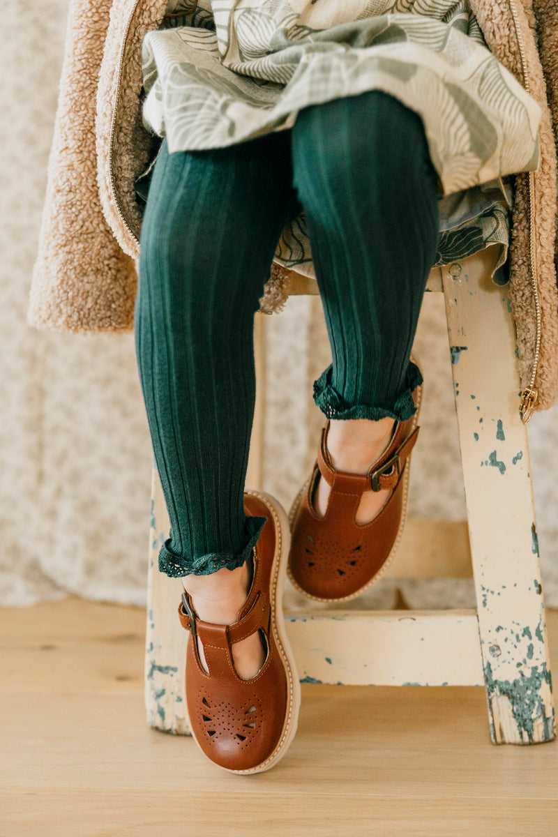 Alienor Lace Trim Footless Tights - Forest Green