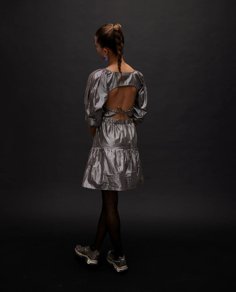 Denisa Open Back Dress | Metal Stripe