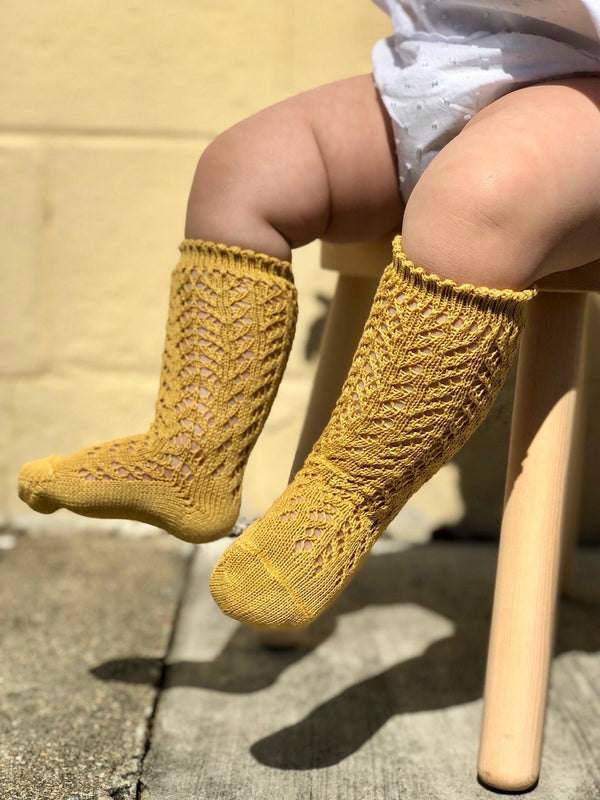Crochet Knee Socks - Mustard