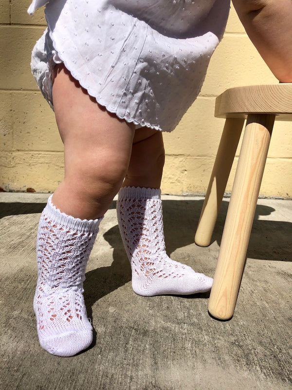 Crochet Knee Socks - White