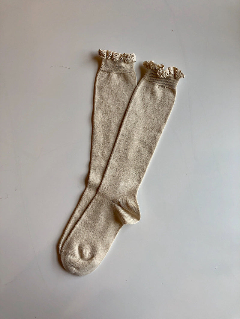 Knee Sock W/ Lace Trim - Linen