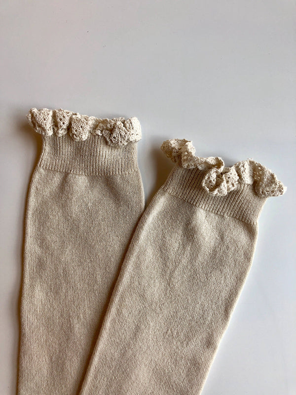 Knee Sock W/ Lace Trim - Linen