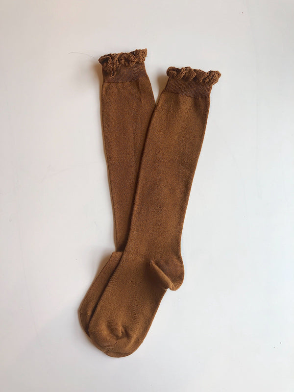 Knee Sock W/ Lace Trim - Toffee
