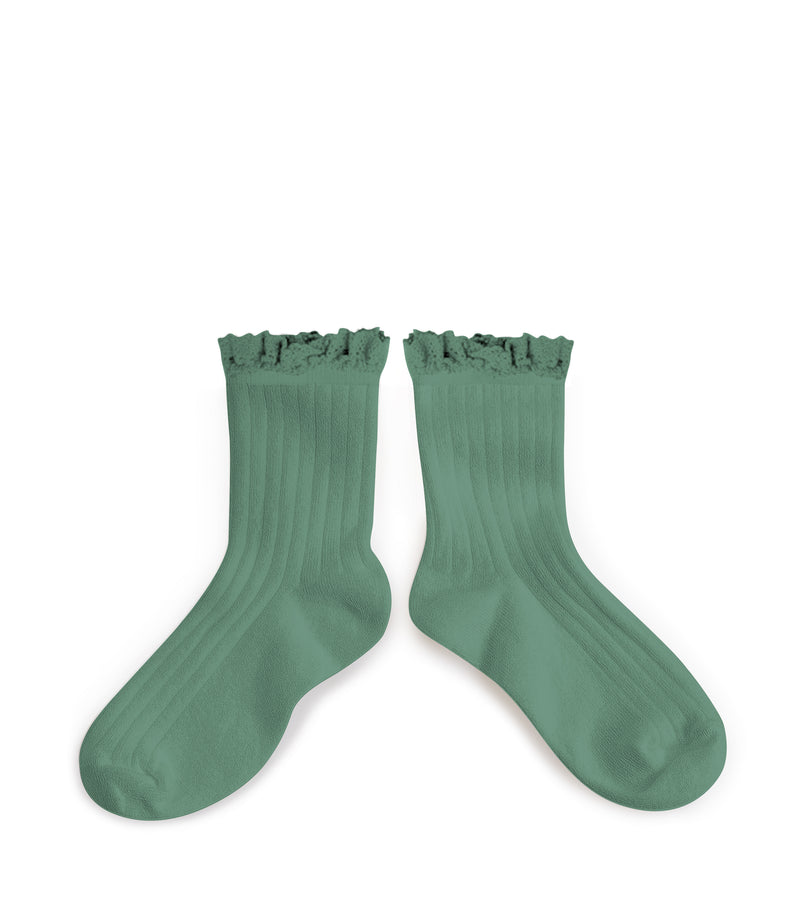 Lili Lace Trim Ankle Socks - Celadon