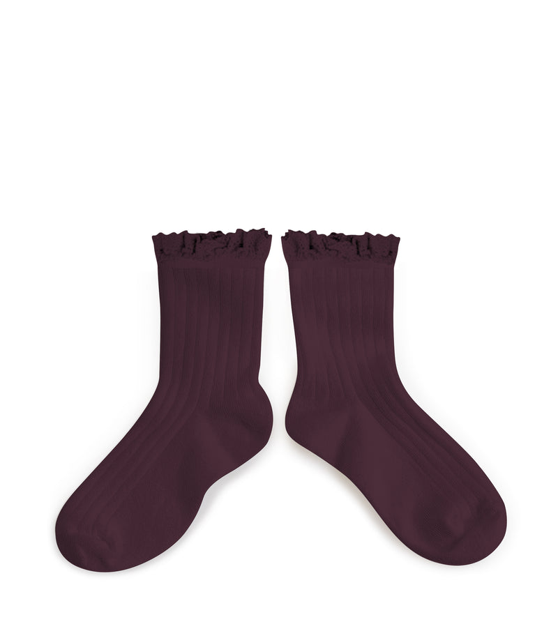 Lili Lace Trim Ankle Socks - Aubergine