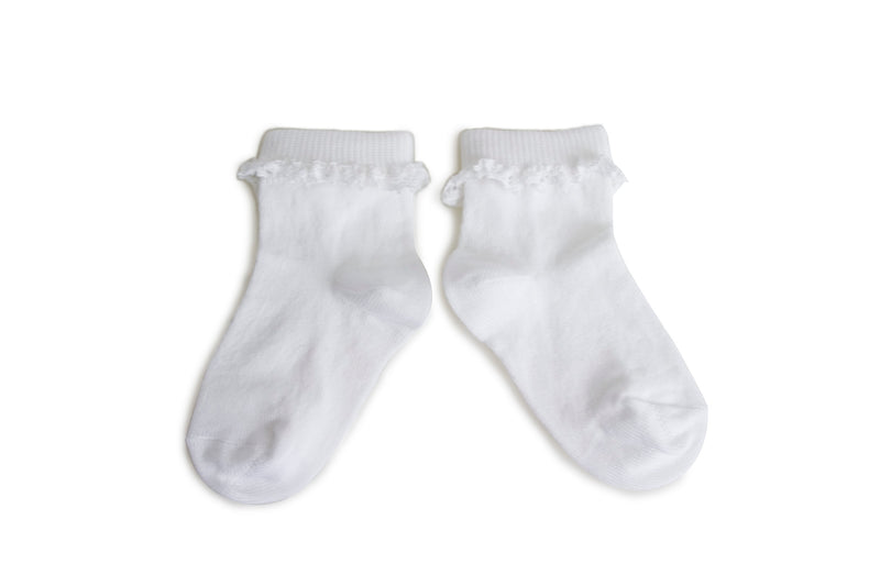 Rose Lace Trim Ankle Socks - Scottish Lisle Cotton