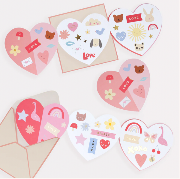Heart Concertina Valentine Cards & Stickers (x 12)